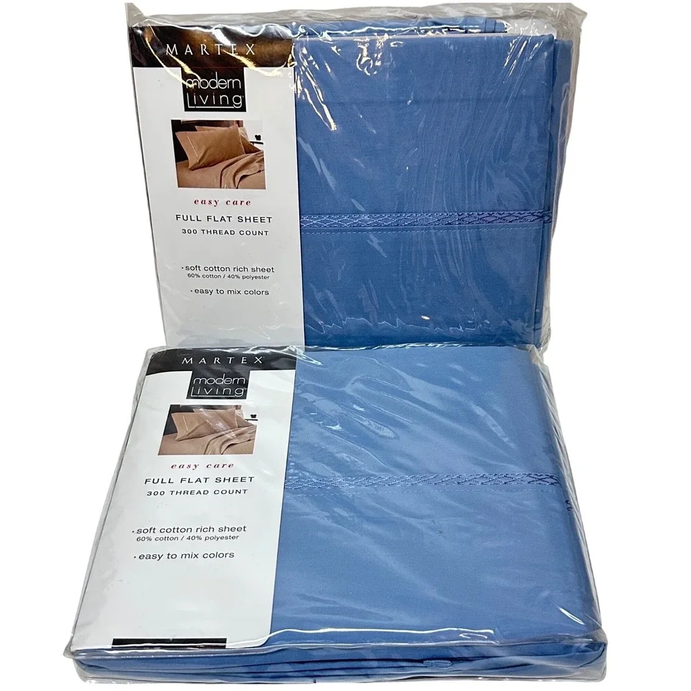 Martex Modern Living Full Flat Sheet 300 TC Blue Cotton Rich Set of 2 New